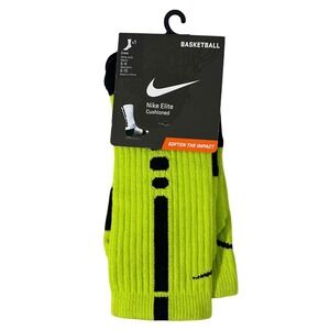 Nike Elite Cushioned Basketball Crew Socks Volt Yellow Black SX3629-300 Mens 6-8